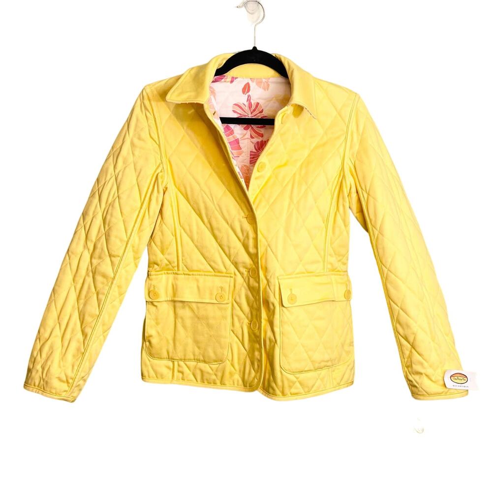 Vintage Talbots Quilted Reversible Jacket PS Yellow Floral Outdoor Gorpcore NWT